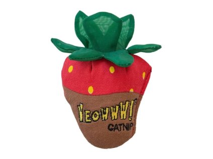 Hračka pro kočky YEOWWW! jahoda plněná bio šantou mléčná čokoláda 10x7cm