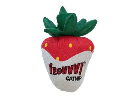 Hračka pro kočky YEOWWW! jahoda plněná bio šantou bílá čokoláda 10x7cm