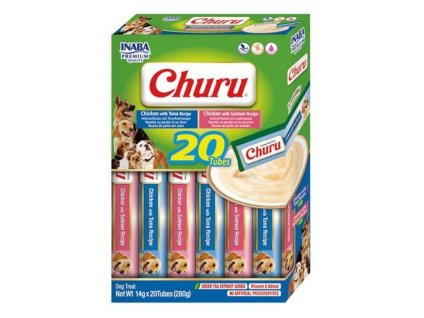 INABA Churu Dog snack kuře & tuňák a kuře & losos 20x14g (multipack) (DOPRODEJ)