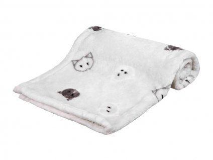 Plyšová deka TRIXIE Mimi pro kočky šedá s kočičími hlavami 70x50cm