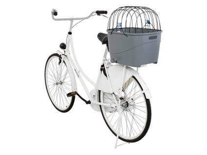 Přepravní plastový košík TRIXIE na zadní nosič kola s mřížkovou střechou šedý 36x47x46cm (do max 6kg)
