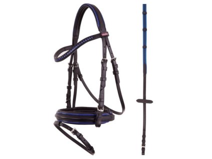 Uzdečka PREMIERE Pony Nantes XS s anglickým nánosníkem black/blue SHETTY