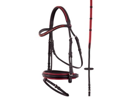 Uzdečka PREMIERE Nantes s anglickým nánosníkem black/red COB (DOPRODEJ)