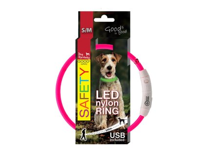 Svítící obojek DOG FANTASY LED nylonový růžový (S-M) 45cm