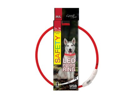 Svítící obojek DOG FANTASY LED nylonový červený (M-L) 65cm