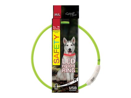 Svítící obojek DOG FANTASY LED nylonový zelený (M-L) 65cm