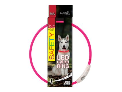 Svítící obojek DOG FANTASY LED nylonový růžový (M-L) 65cm (DOPRODEJ)