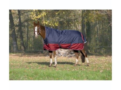 Lehká výběhová deka EQUITHEME Tyrex 1200D High Neck 0g navy blue/burgundy 155cm