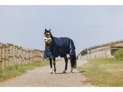 Lehká výběhová deka EQUITHEME Classic 1200D High Neck 0g navy blue 145cm