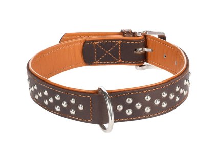 Obojek FLAMINGO Rondo kožený s kovovými cvoky hnědý 3,5x41-50cm