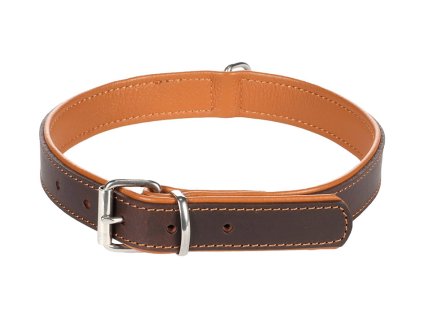 Obojek FLAMINGO Rondo kožený podložený hnědý 2,7x45-55cm