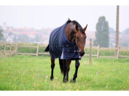 Výběhová deka EQUITHEME Tyrex s krkem 1680D 220g tmavě modrá 155cm