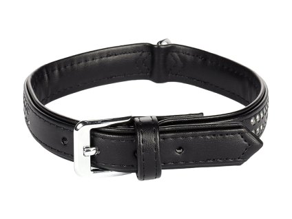 Obojek FLAMINGO Art Leather Plus Monte Carlo štrasový černý (L/XL) 34-39x2,2cm