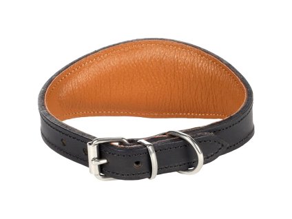 Obojek FLAMINGO Rondo na chrty kožený podložený černý 5,5x31-38cm