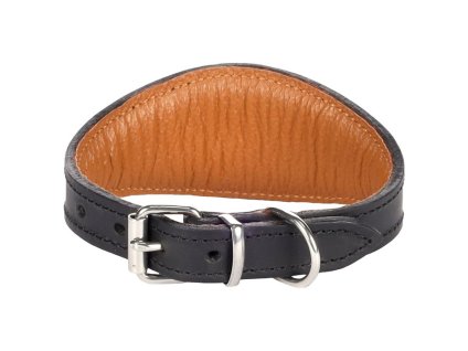 Obojek FLAMINGO Rondo na chrty kožený podložený černý 5x26-32cm