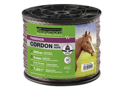 Ohradníkové lanko BEAUMONT Paddock hnědé 5mm