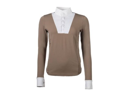 Dámské závodní tričko HKM Virginia s dlouhým rukávem taupe (XL)