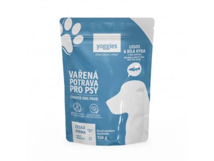 YOGGIES vařená potrava pro psy losos & bílá ryba s chia semínky 150g