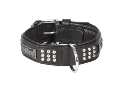 Obojek FLAMINGO Sedona kožený se cvočky černý 3,3x31-35cm