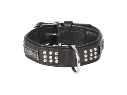 Obojek FLAMINGO Sedona kožený se cvočky černý 3,7x43-50cm