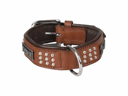 Obojek FLAMINGO Sedona kožený se cvočky hnědý 3,3x26-31cm