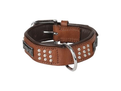 Obojek FLAMINGO Sedona kožený se cvočky hnědý 3,3x31-35cm