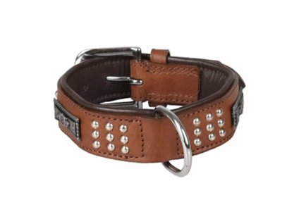 Obojek FLAMINGO Sedona kožený se cvočky hnědý 3,7x39-45cm