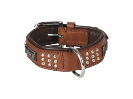Obojek FLAMINGO Sedona kožený se cvočky hnědý 3,7x43-50cm
