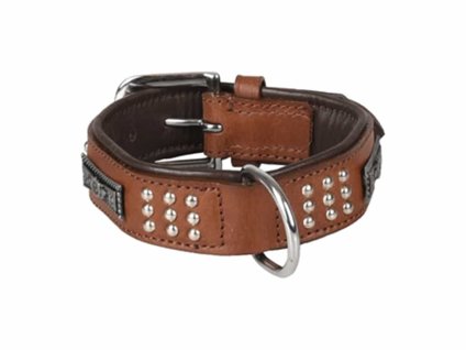 Obojek FLAMINGO Sedona kožený se cvočky hnědý 3,7x51-60cm