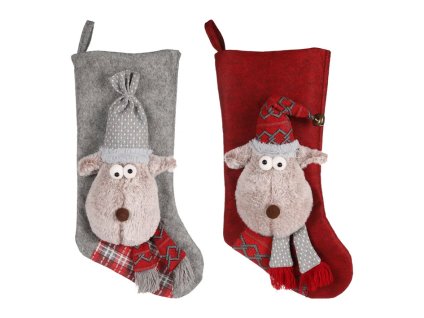 Vánoční hračka FLAMINGO plyš - Renda sob ponožka 25x9x45cm (MIX BAREV)