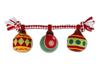 Vánoční hračka GIGWI polyester - lano s míčky 32cm (DOPRODEJ)