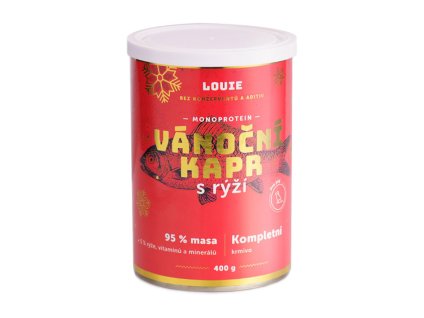 Vánoční konzerva LOUIE Dog Vánoční kapr s rýží 400g (DOPRODEJ)