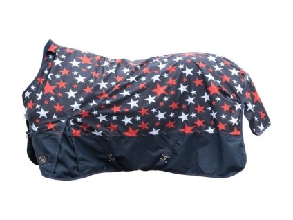 Lehká výběhová deka HKM Norwich 600D High Neck s fleecem navy blue with stars 145cm
