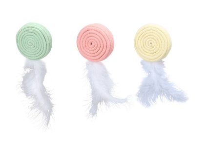 Hračka pro kočky FLAMINGO - Poppy disk s peřím 15x6x2,3cm (MIX BAREV)