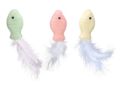 Hračka pro kočky FLAMINGO - Poppy rybička s peřím 18x5x2,3cm (MIX BAREV)