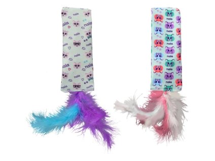 Hračka pro kočky FLAMINGO - Veza pytlík s peřím 15,5x5,5cm (MIX BAREV)