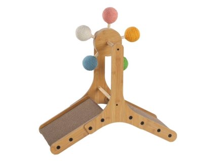 Hračka pro kočky FLAMINGO - Dolf dřevěné škrabadlo s kartonem a hračkou 56x26,5x57,5cm