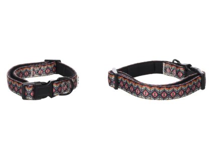 Obojek FLAMINGO Canggu s neoprenem modrý s etno vzorem (S) 2x28-43cm