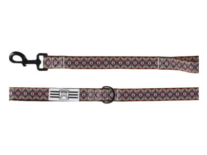 Vodítko FLAMINGO Canggu s neoprenem modré s etno vzorem 2,5x180cm