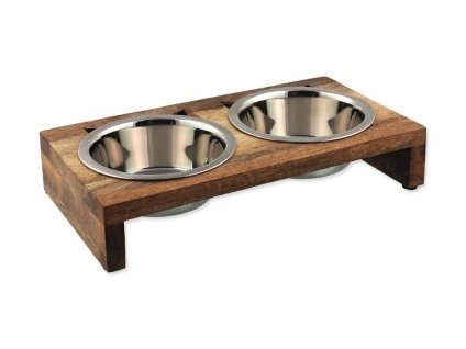 Nerezové misky DOG FANTASY v dřevěném stolečku 2x400ml