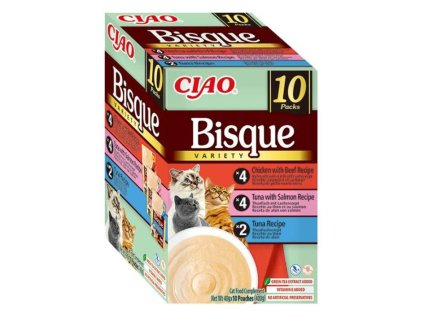 CIAO Cat Bisque kuře s hovězím, tuňák s lososem a tuňák 10x40g (multipack)