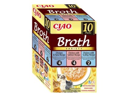 CIAO Cat Broth kuře, kuře s lososem a kuře s hřebenatkou 10x40g (multipack)