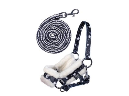 Ohlávka s vodítkem HKM pro Hobby Horse navy blue stars