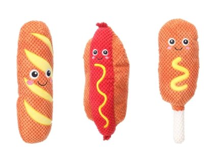 Hračka FLAMINGO plyš - Fofa bageta/hot dog/stehno 11x7,5x34cm (MIX DRUHŮ)