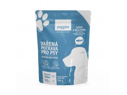 YOGGIES vařená potrava pro psy losos & bílá ryba s chia semínky 10x150g