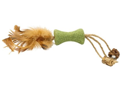 Hračka pro kočky HIPHOP catnip - Catnipová špulka s peřím a provázky 25cm