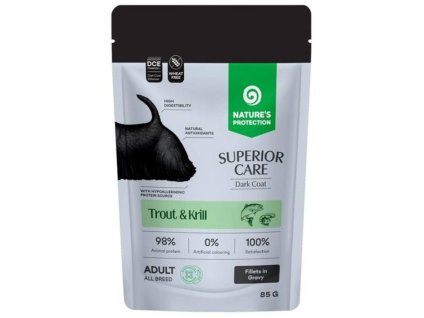Kapsička NATURE´S PROTECTION Dog Superior Care Adult Dark Coat pstruh a krill 85g