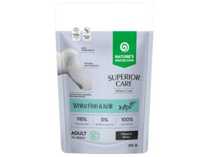 Kapsička NATURE´S PROTECTION Dog Superior Care White Dogs bílá ryba a krill 85g