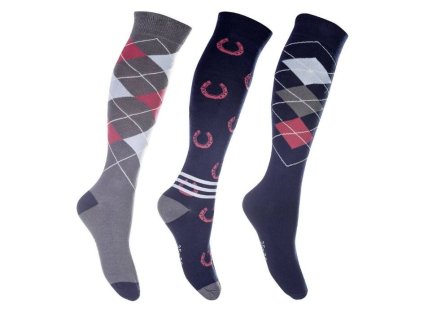 Podkolenky HKM Cardiff 3 pack deep blue/red (35-38)