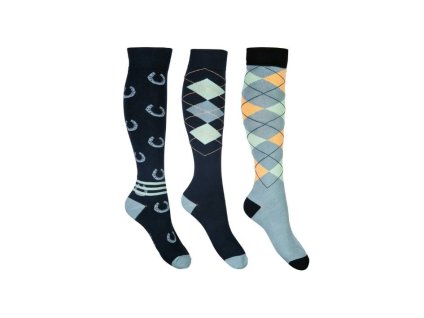 Podkolenky HKM Cardiff 3 pack dark blue/sage (39-42)